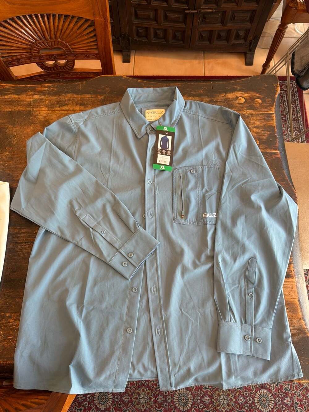 Gillz Men's Deep Sea Woven Long Sleeve Fishing Shirt Blue XL